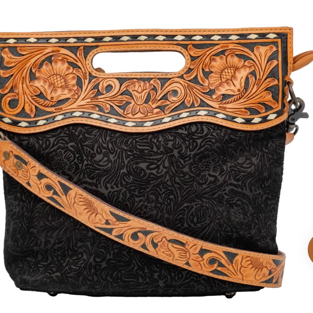 American Darling clutch/crossbody black embossed purse.